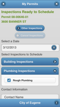 Scheduling inspections screen